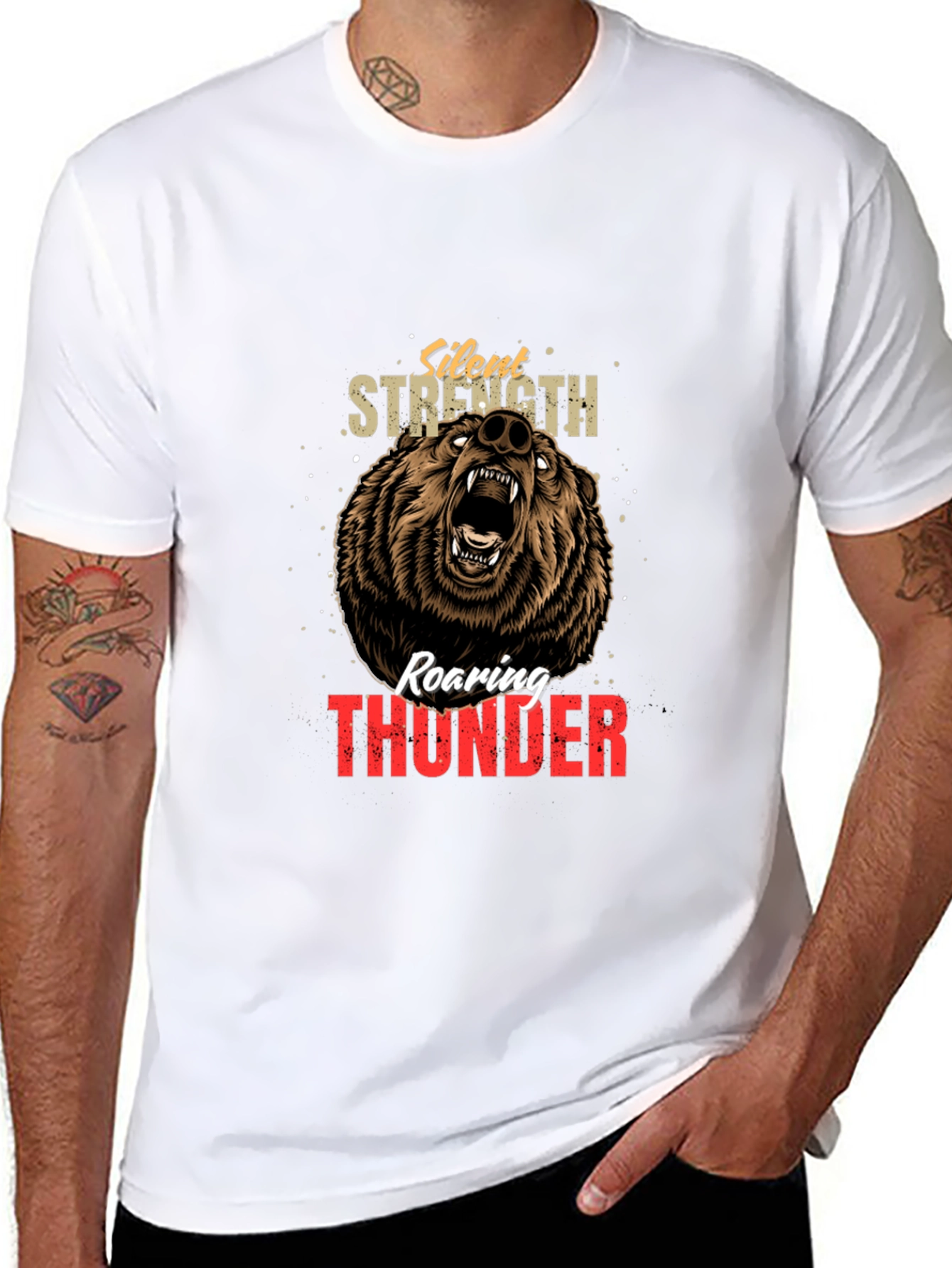 Silent Strength Roaring Thunder Bear Graphic Tee