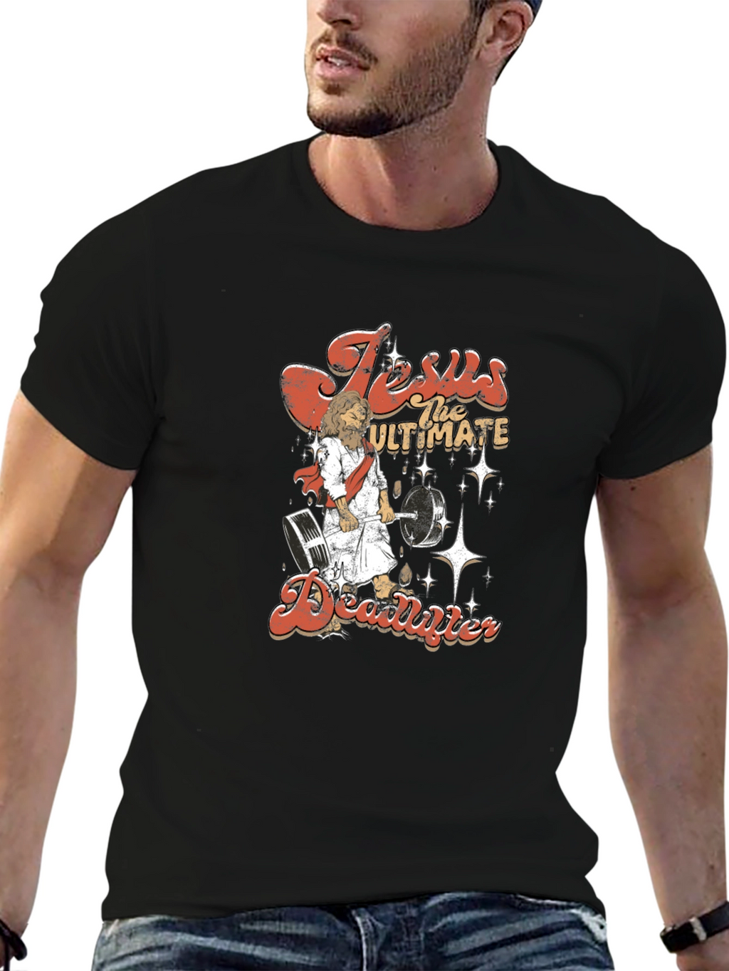 Jesus the Ultimate Deadlifter Graphic Tee - Black