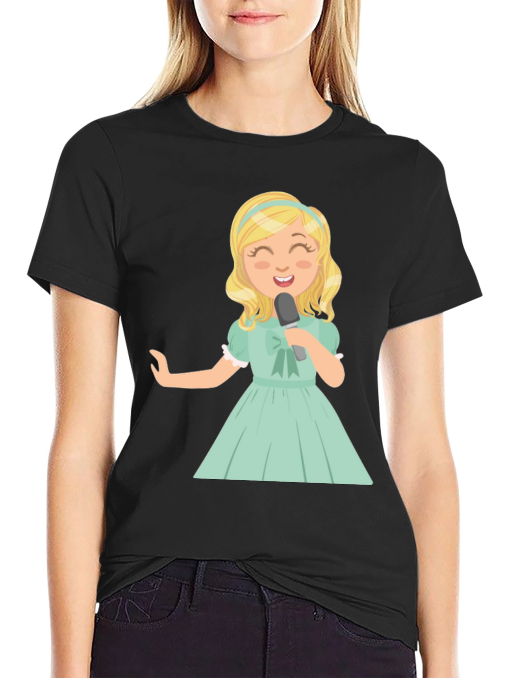 Singer Girl Graphic T-Shirt Black Cotton Tee