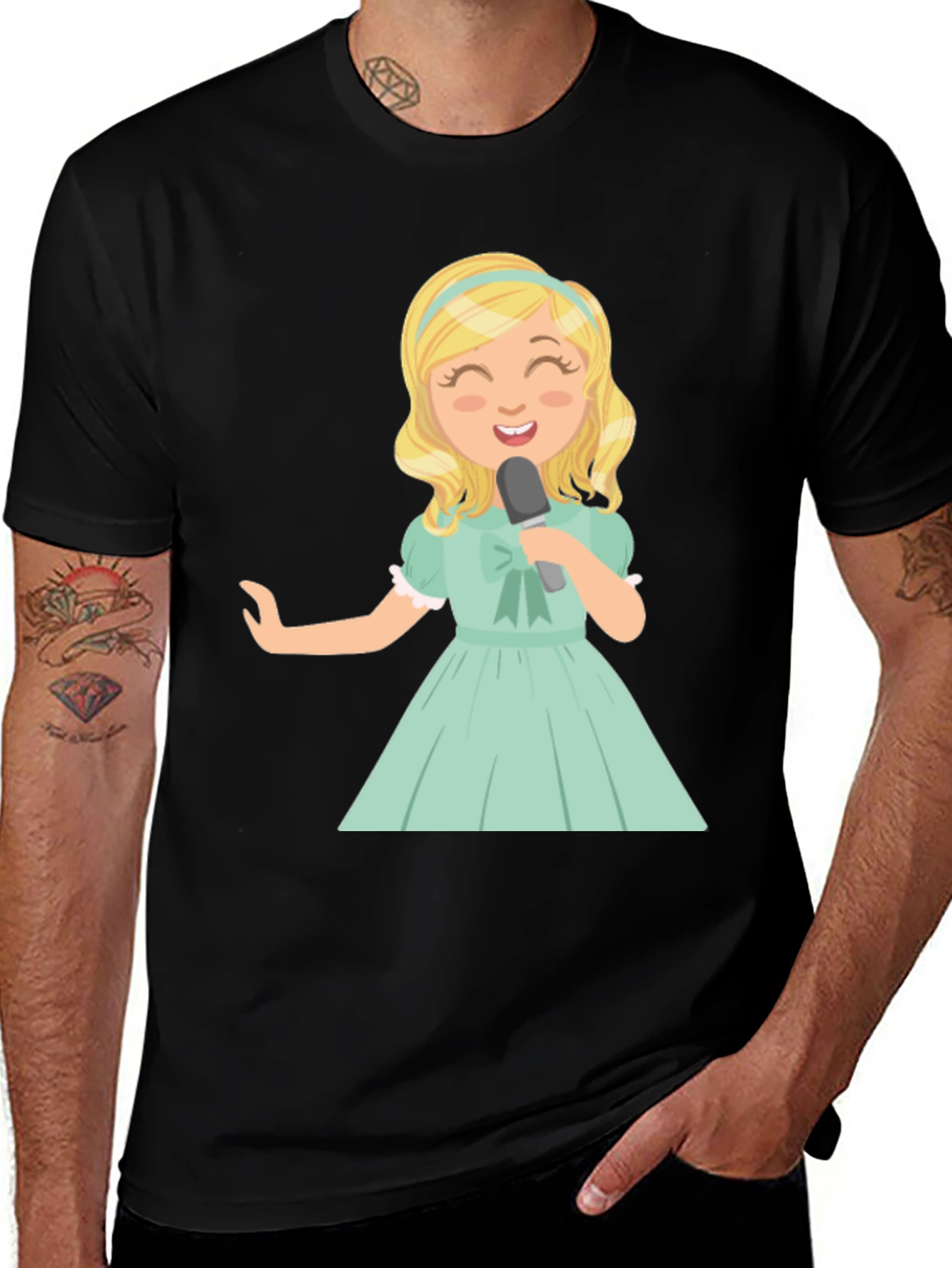 Singer Girl Graphic T-Shirt Black Cotton Tee