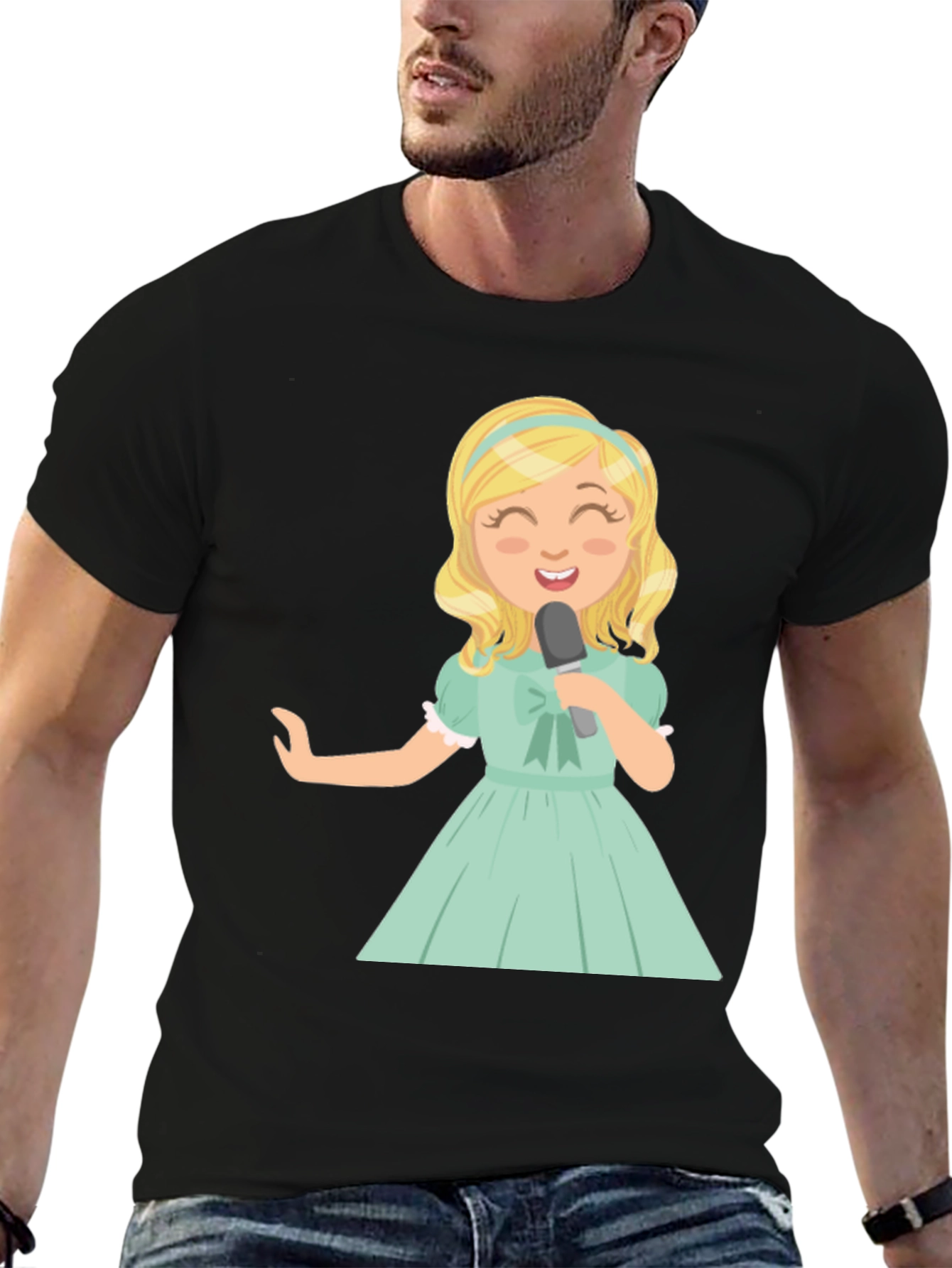 Singer Girl Graphic T-Shirt Black Cotton Tee