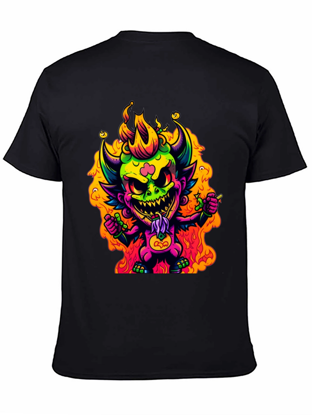 Neon Devil Graphic Tee - Stylish Black T-Shirt