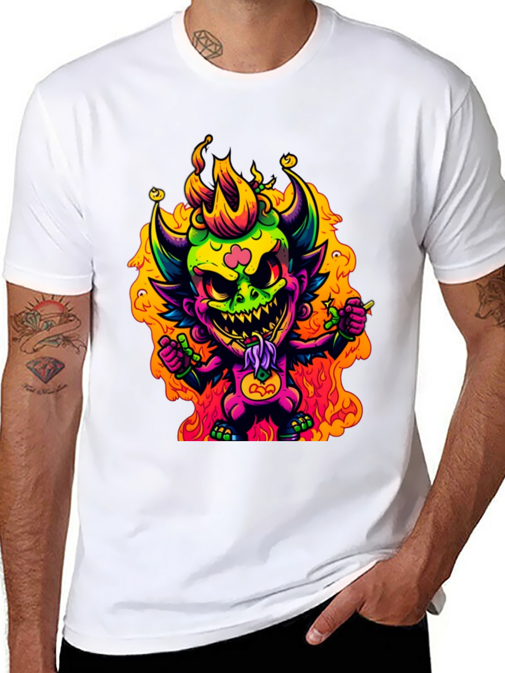 Neon Devil Graphic Tee - Stylish Black T-Shirt