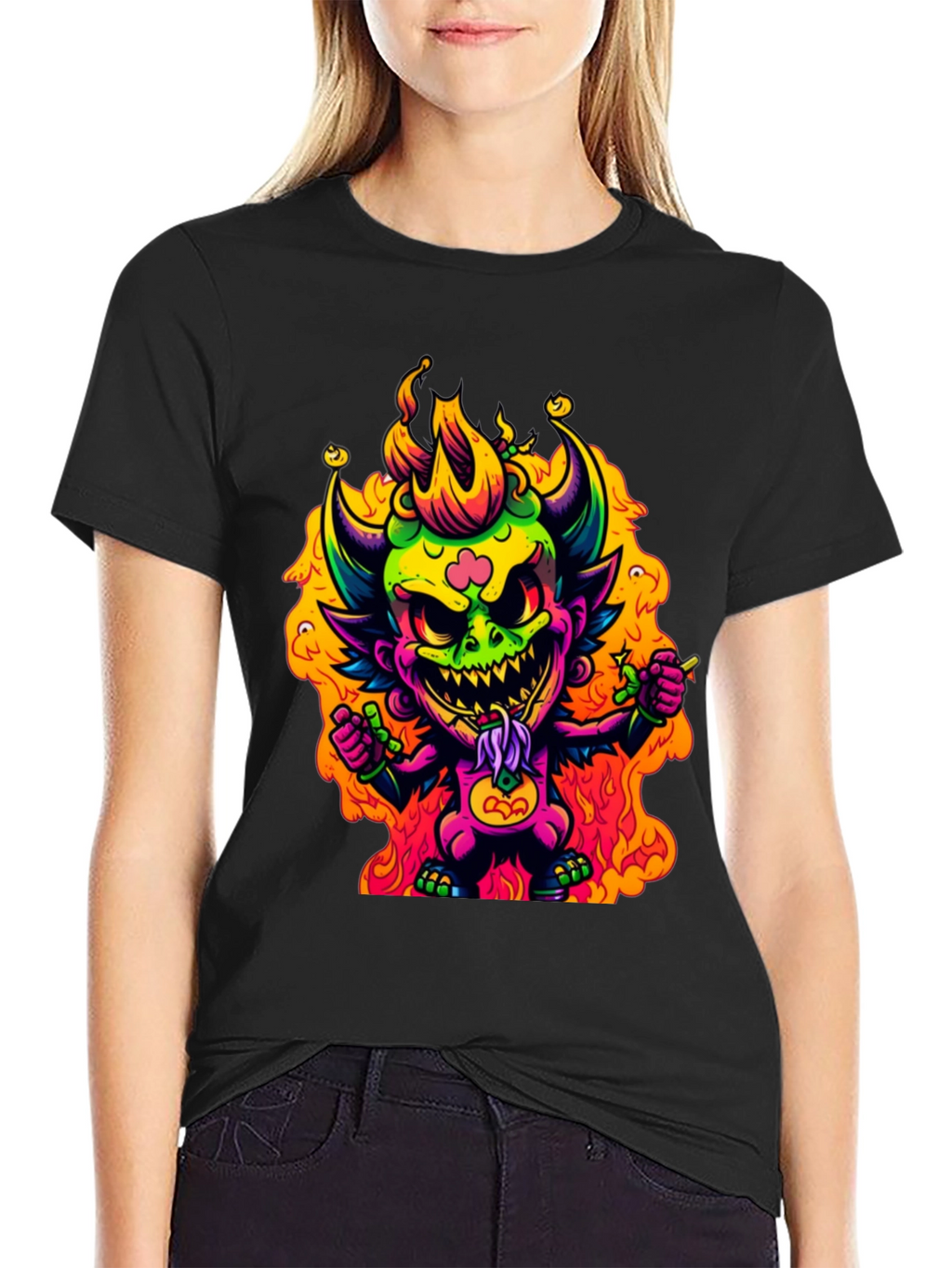 Neon Devil Graphic Tee - Stylish Black T-Shirt