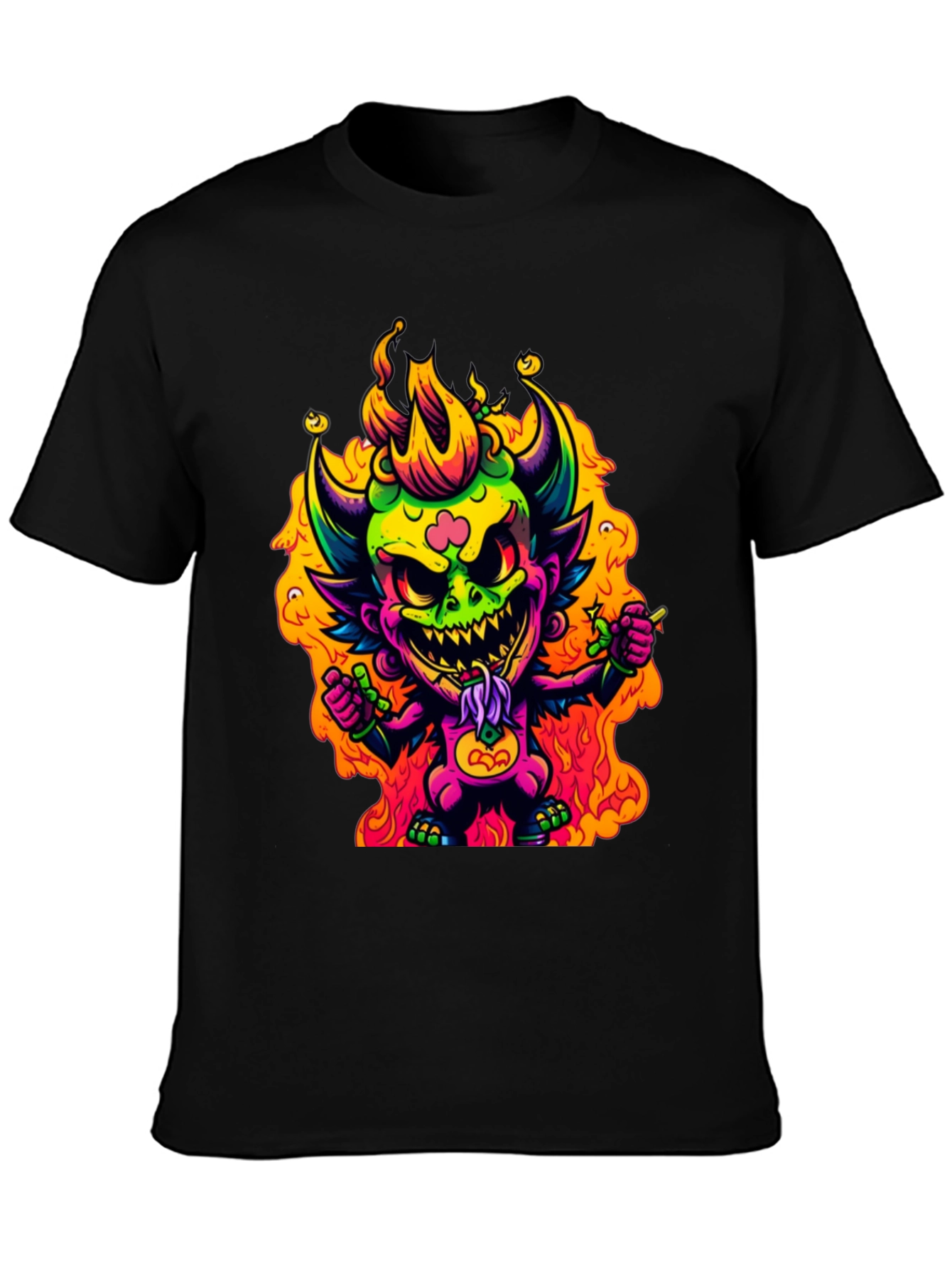 Neon Devil Graphic Tee - Stylish Black T-Shirt