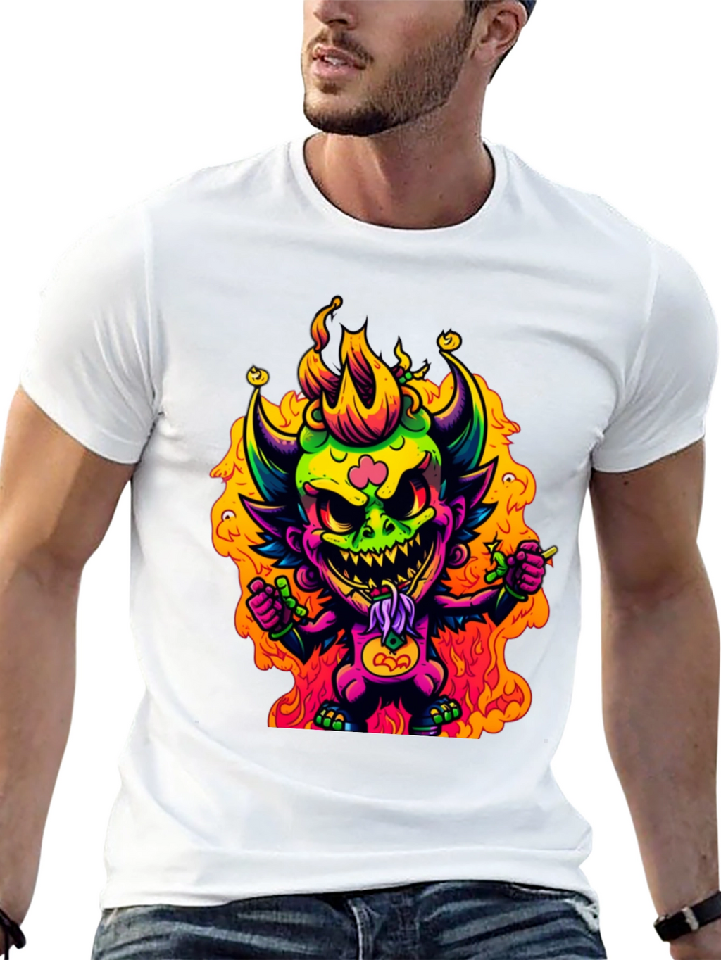 Neon Devil Graphic Tee - Stylish Black T-Shirt