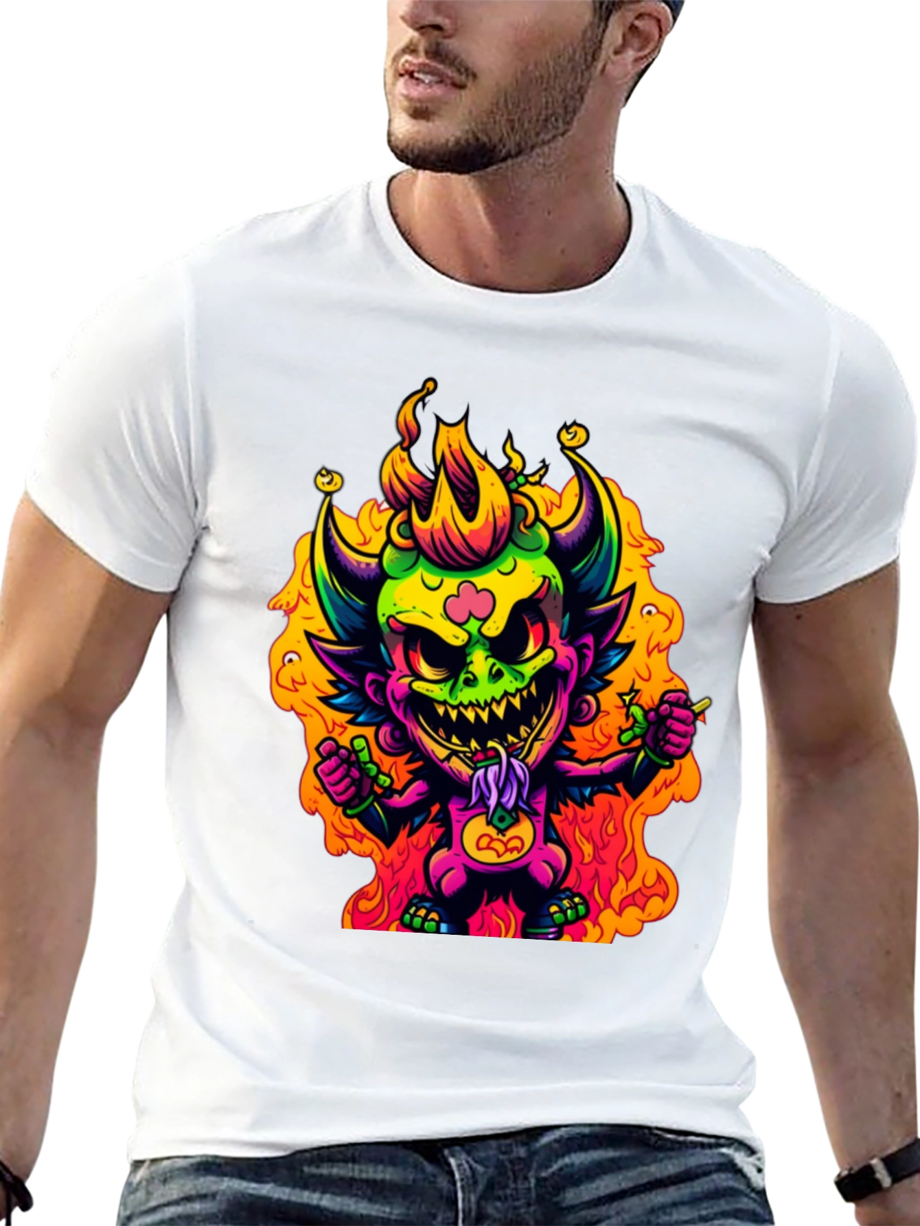 Neon Devil Graphic Tee - Stylish Black T-Shirt