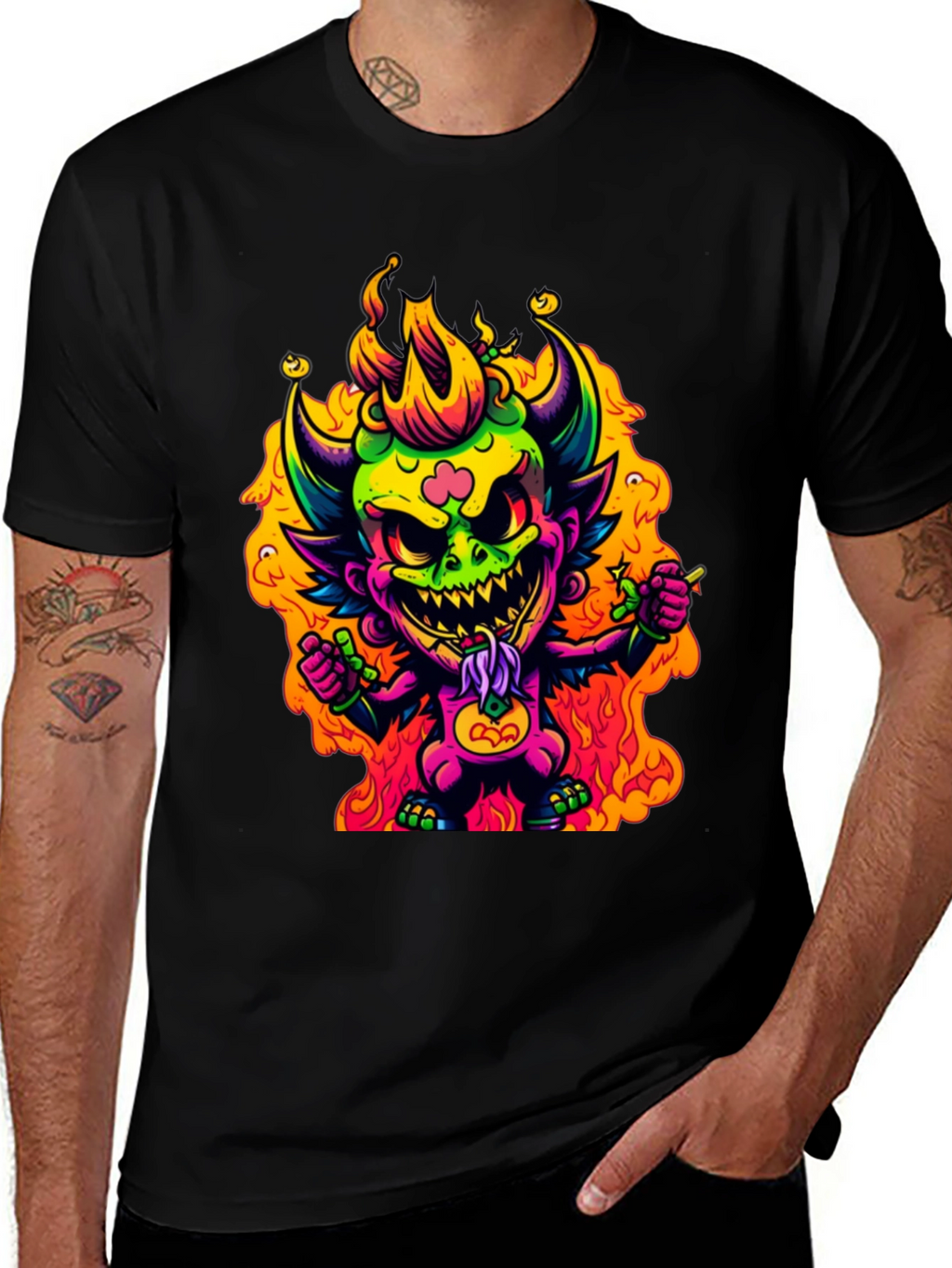 Neon Devil Graphic Tee - Stylish Black T-Shirt