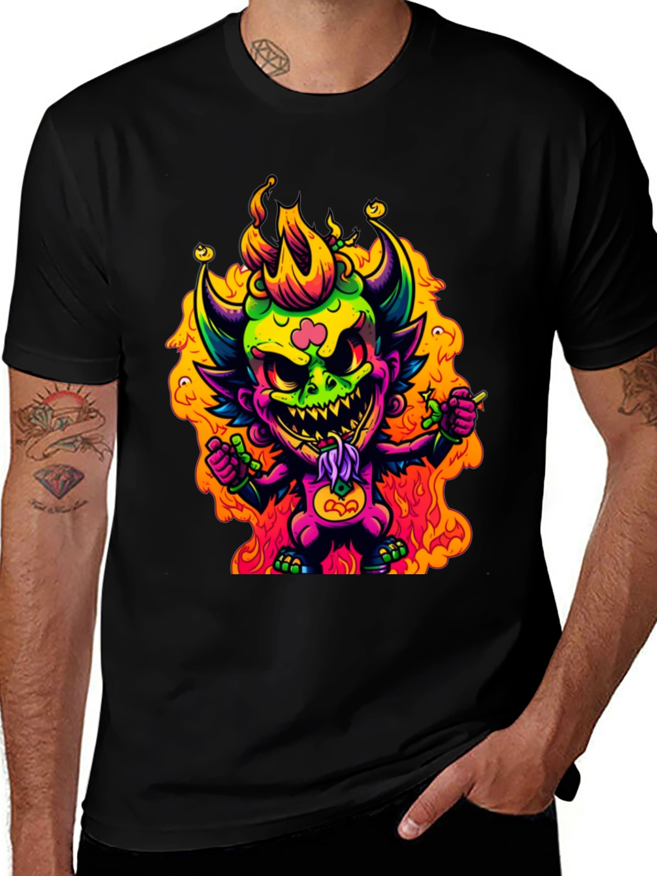 Neon Devil Graphic Tee - Stylish Black T-Shirt