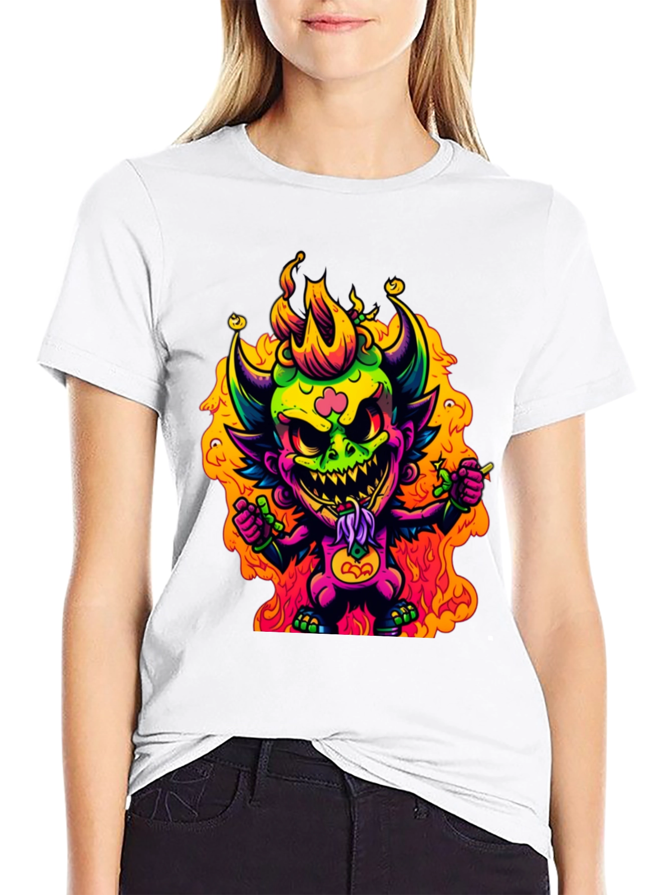 Neon Devil Graphic Tee - Stylish Black T-Shirt