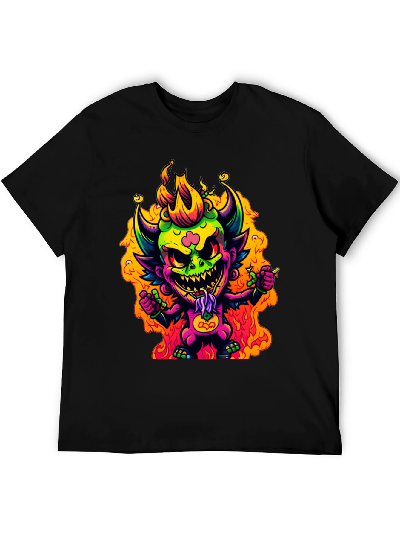 Neon Devil Graphic Tee - Stylish Black T-Shirt