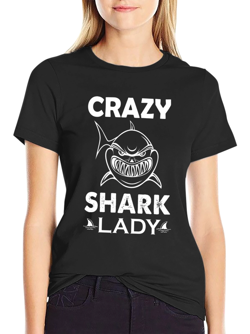 Crazy Shark Lady Black T-Shirt