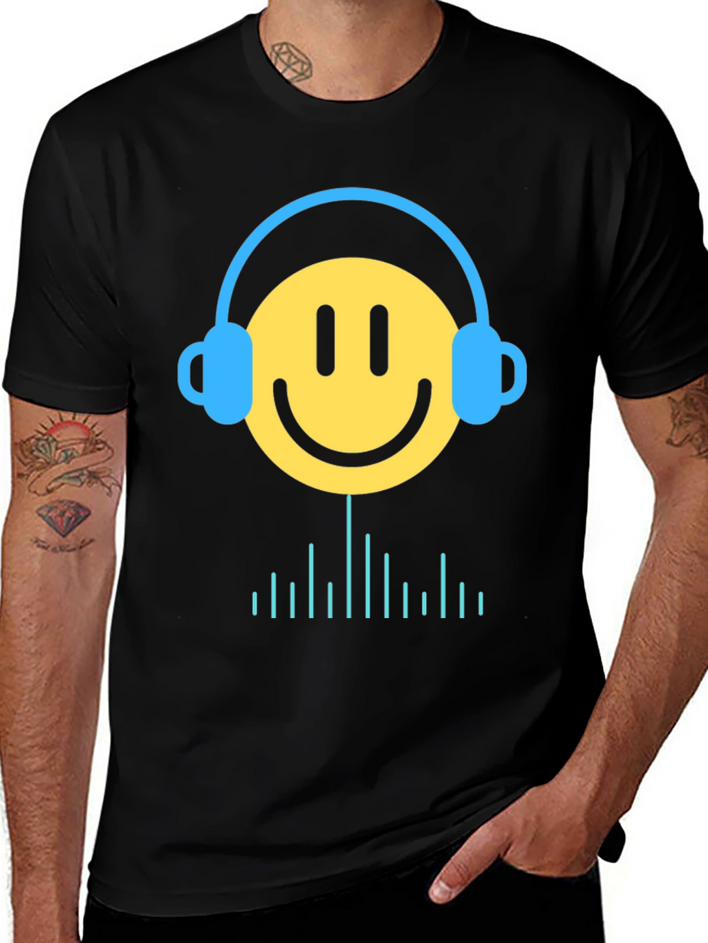 Smiley Face Headphones Graphic Tee - Music Lover T-Shirt