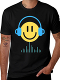 Smiley Face Headphones Graphic Tee - Music Lover T-Shirt