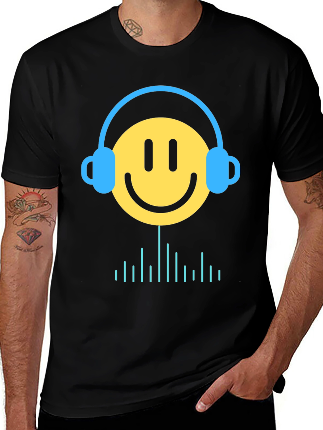 Smiley Face Headphones Graphic Tee - Music Lover T-Shirt