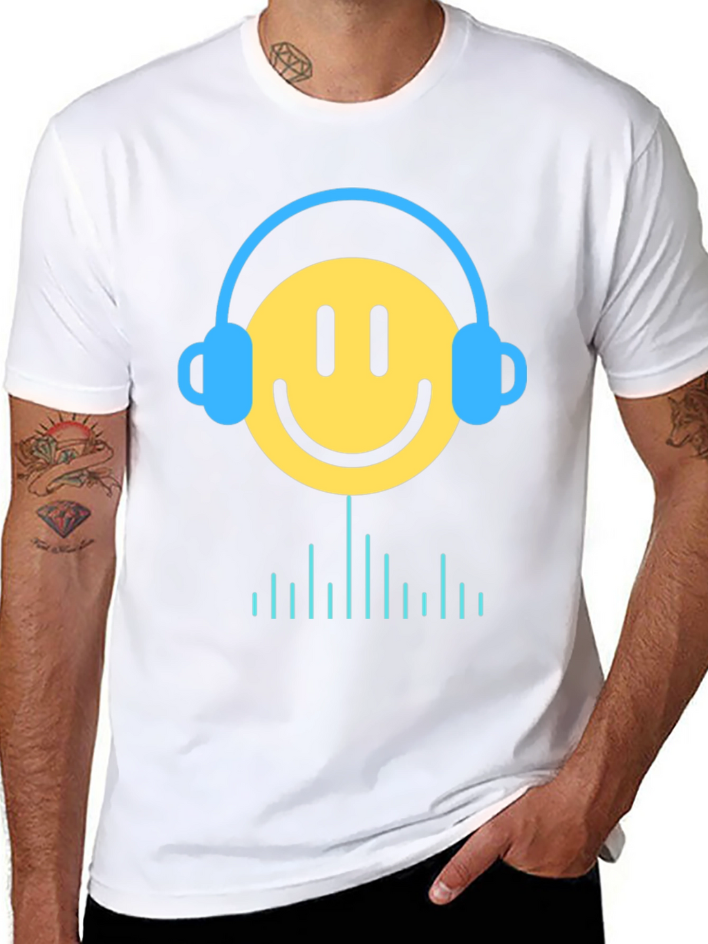 Smiley Face Headphones Graphic Tee - Music Lover T-Shirt