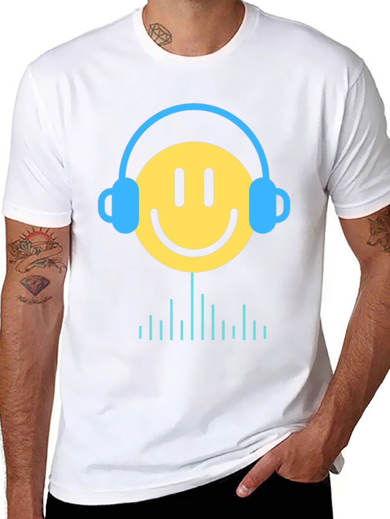Smiley Face Headphones Graphic Tee - Music Lover T-Shirt
