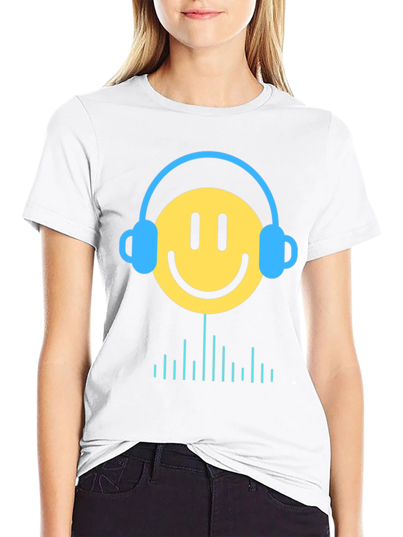 Smiley Face Headphones Graphic Tee - Music Lover T-Shirt