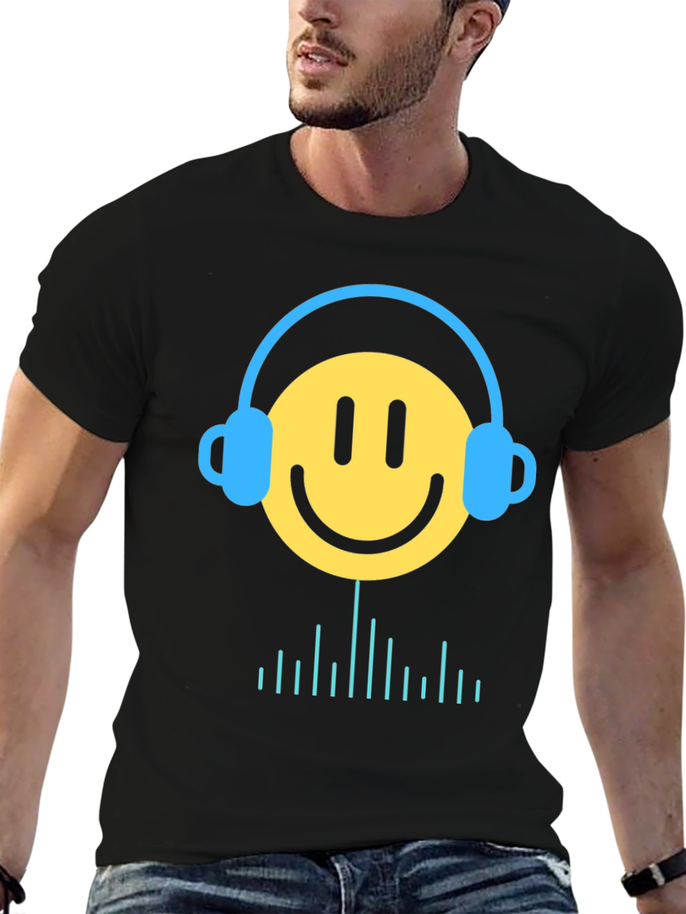 Smiley Face Headphones Graphic Tee - Music Lover T-Shirt