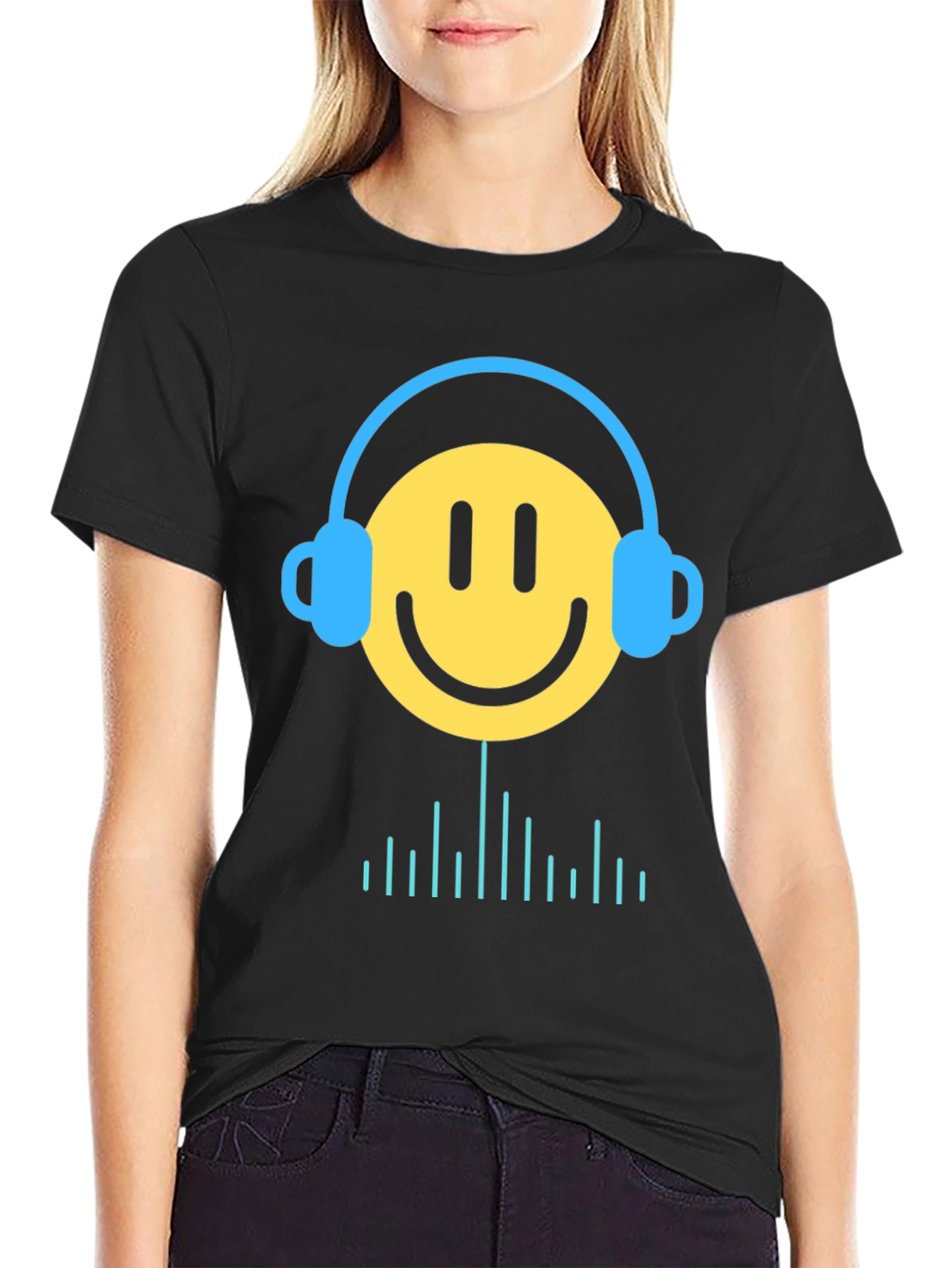 Smiley Face Headphones Graphic Tee - Music Lover T-Shirt