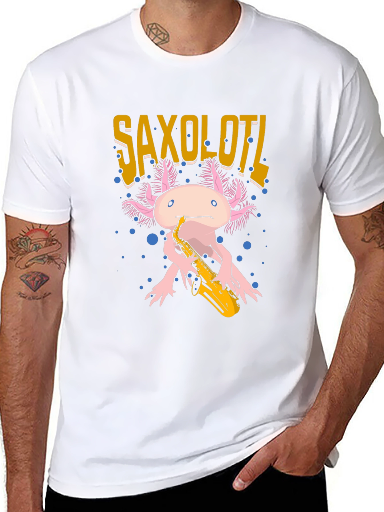 Saxolotl Graphic T-Shirt - Axolotl Saxophone Player Tee
