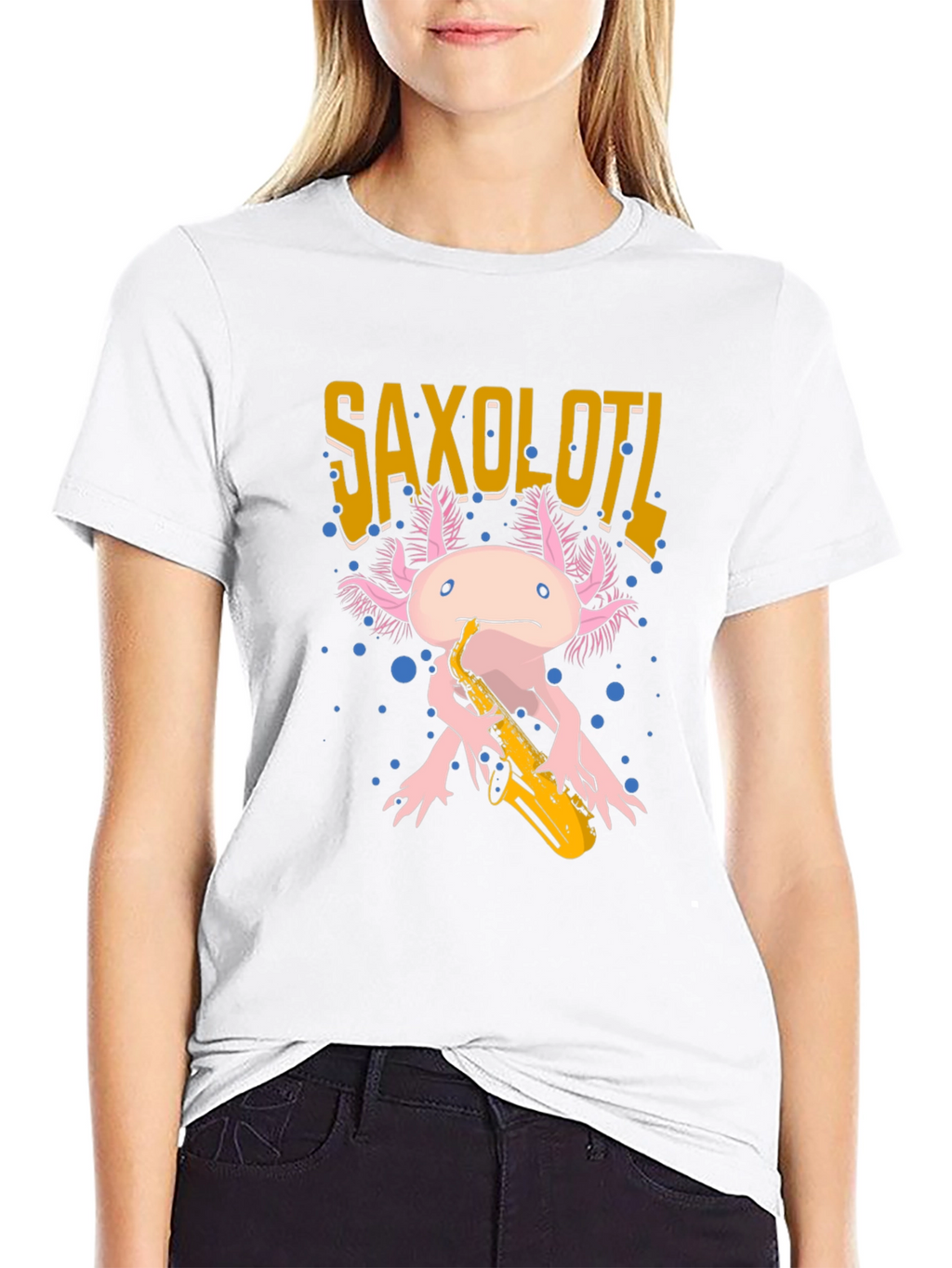 Saxolotl Graphic T-Shirt - Axolotl Saxophone Player Tee