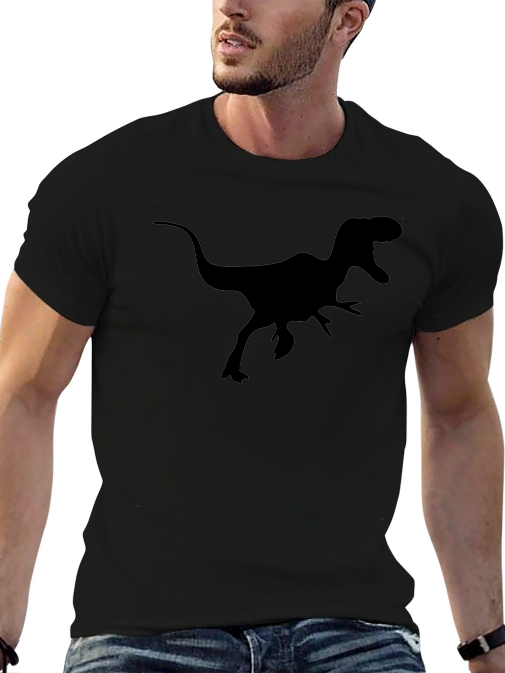 Dinosaur Graphic Tee - Black Cotton T-Shirt