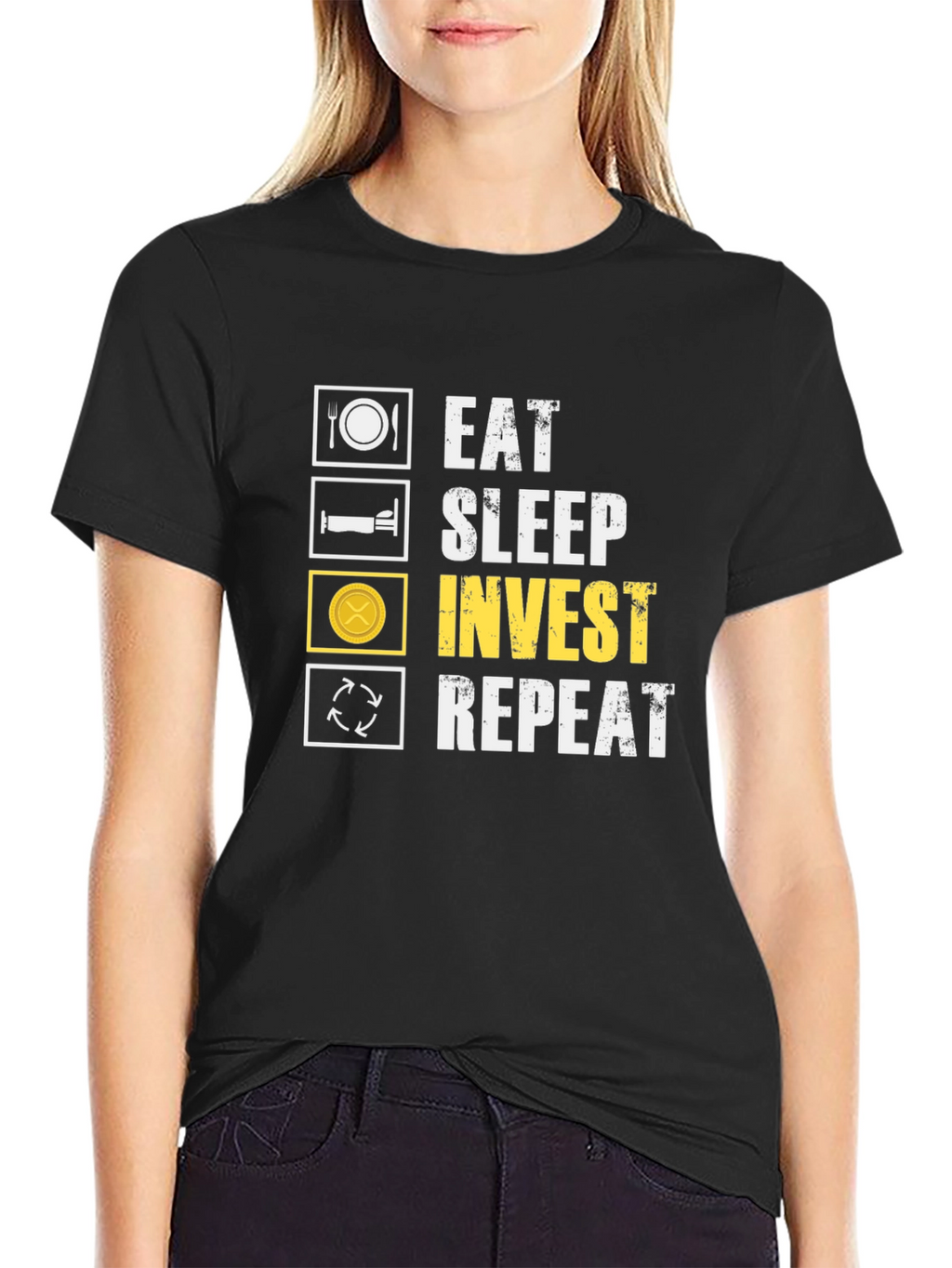 Eat Sleep Invest Repeat Black T-Shirt