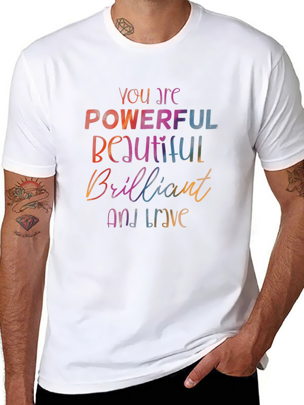 Empowering Words T-Shirt - Powerful Beautiful Brave