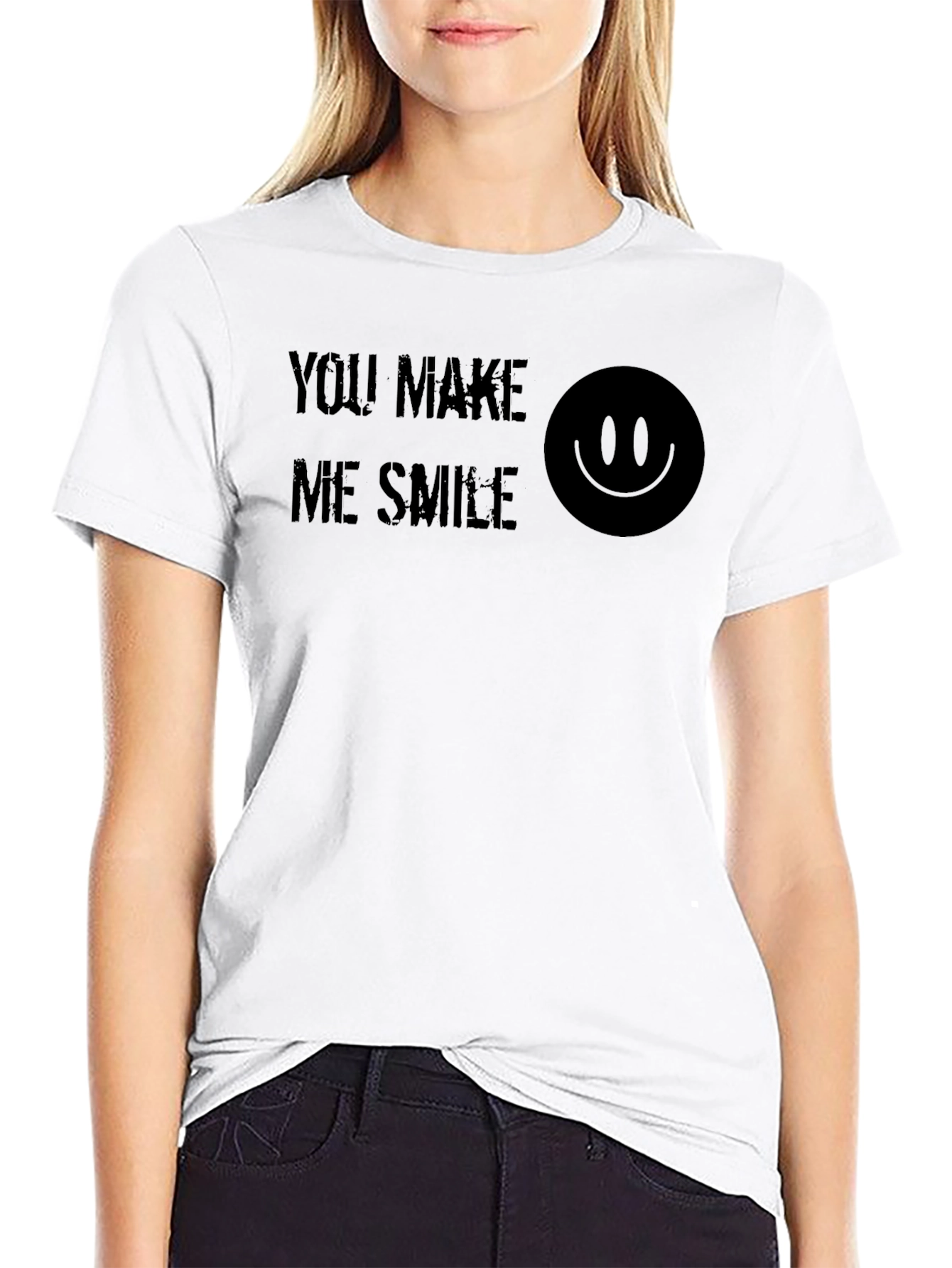 You Make Me Smile Graphic Print Tee - Black