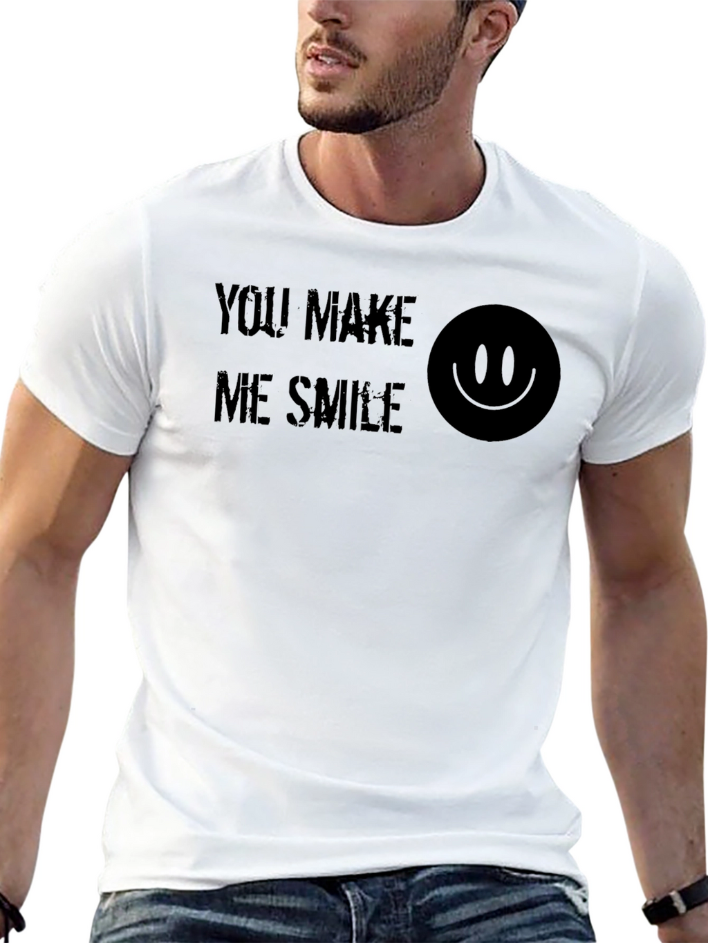 You Make Me Smile Graphic Print Tee - Black