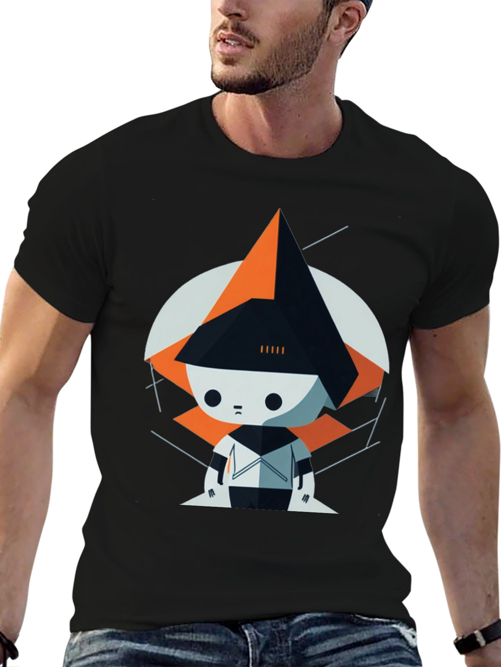 Geometric Robot Graphic Tee - Modern Art Style