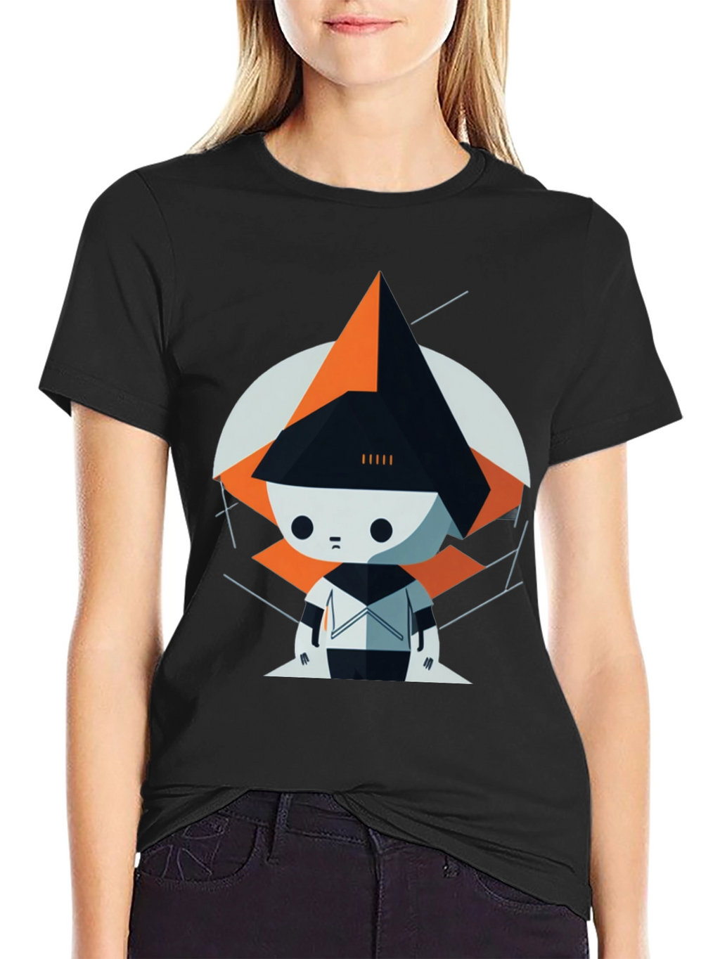 Geometric Robot Graphic Tee - Modern Art Style