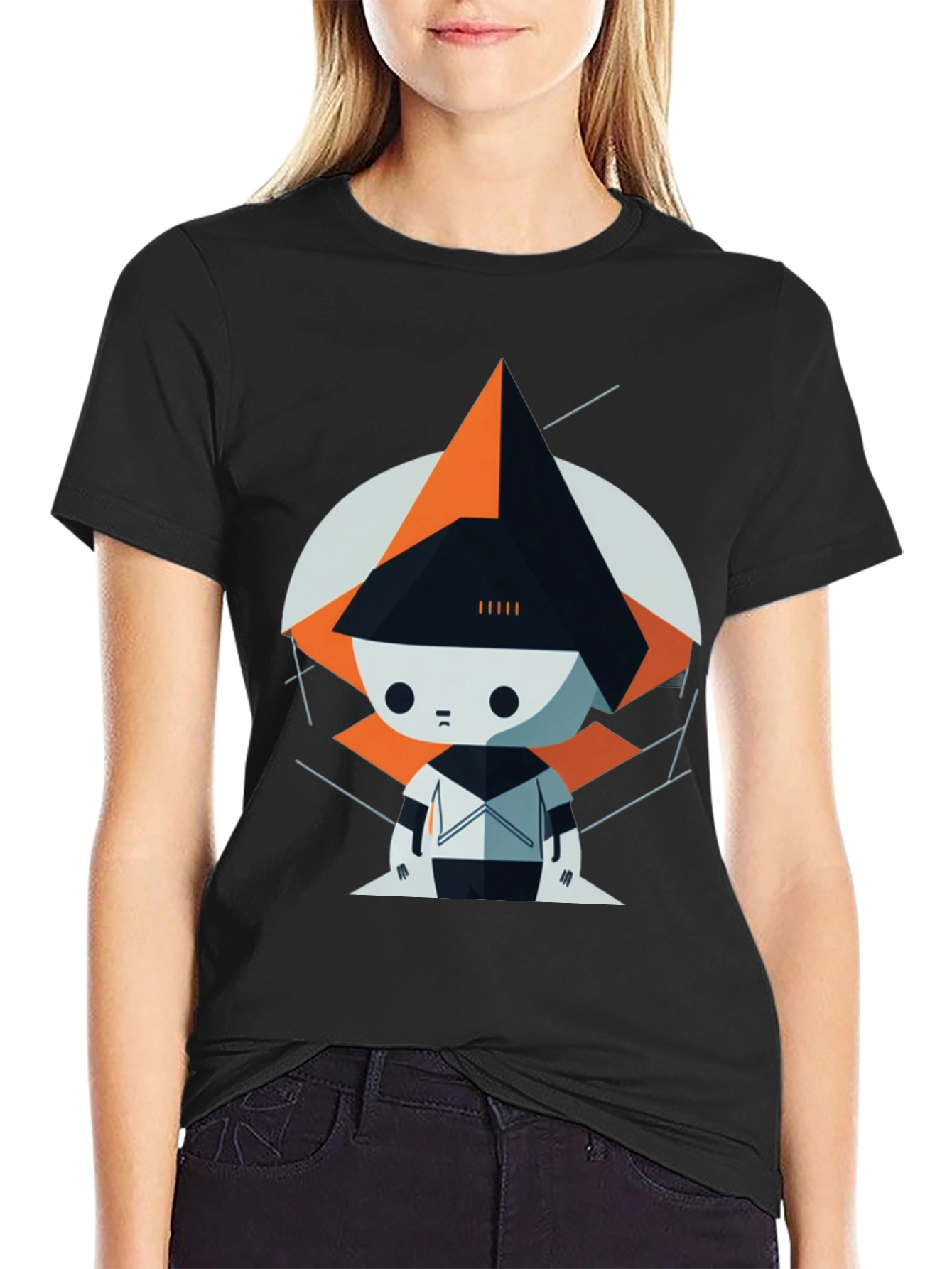Geometric Robot Graphic Tee - Modern Art Style