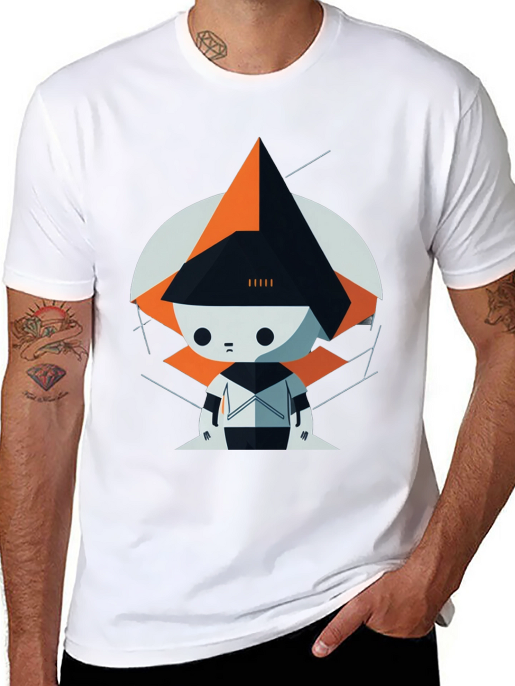 Geometric Robot Graphic Tee - Modern Art Style