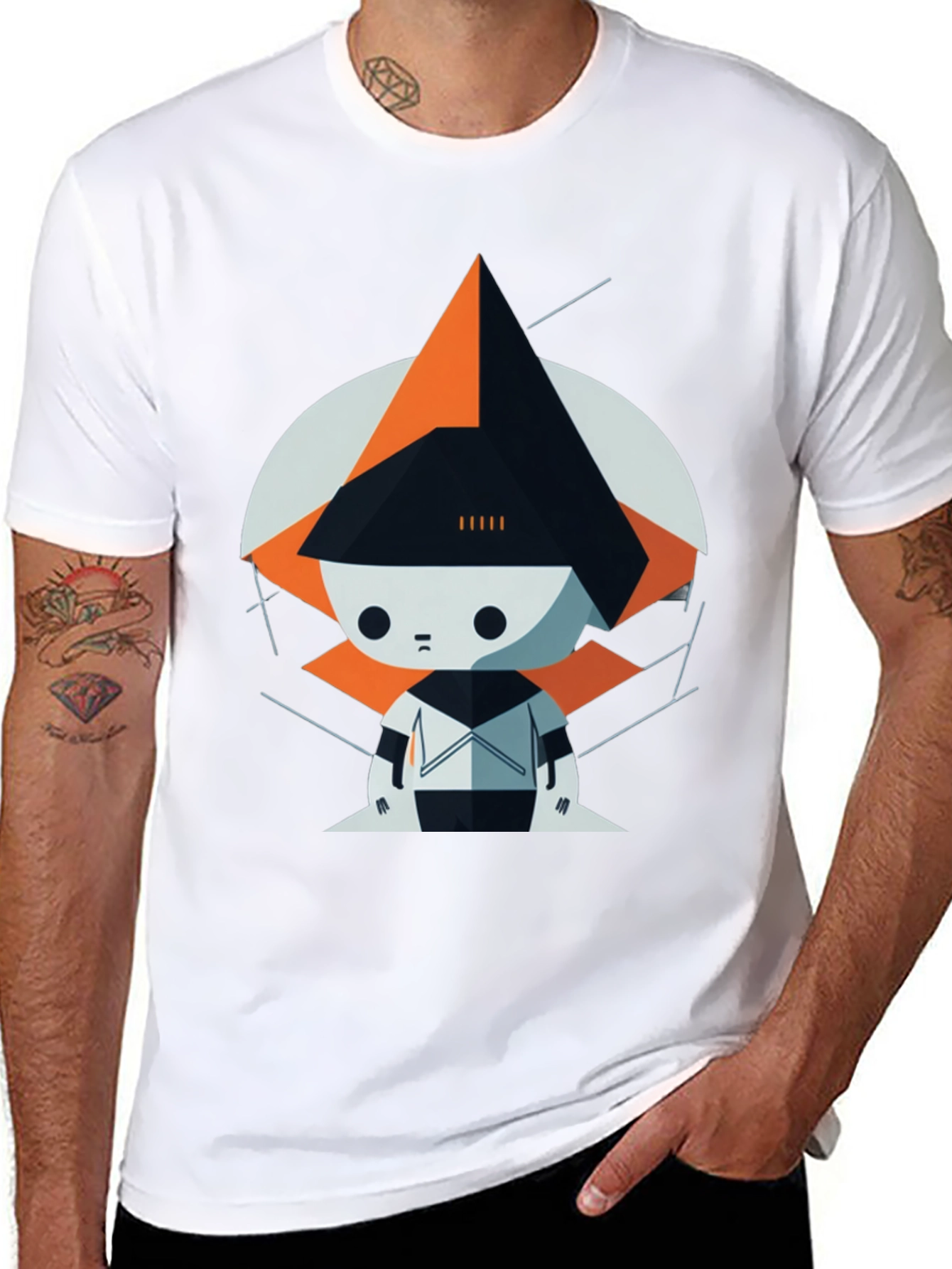 Geometric Robot Graphic Tee - Modern Art Style