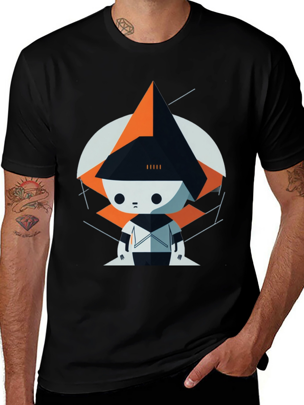 Geometric Robot Graphic Tee - Modern Art Style