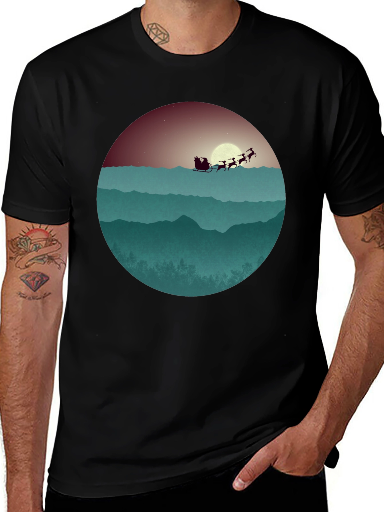 Santas Sleigh Graphic Tee - Holiday Style