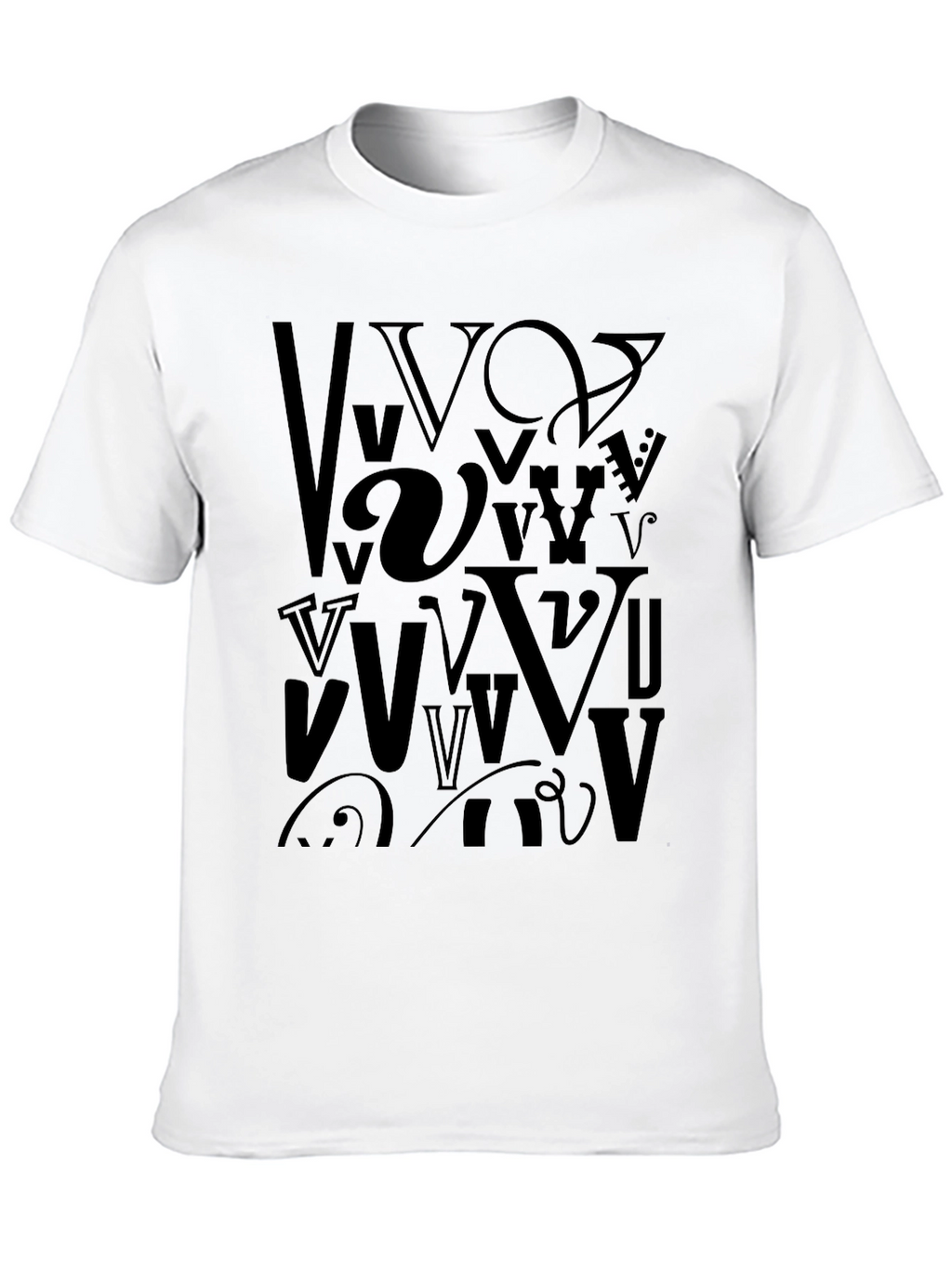 Abstract V Letter Print Mens Black T-Shirt