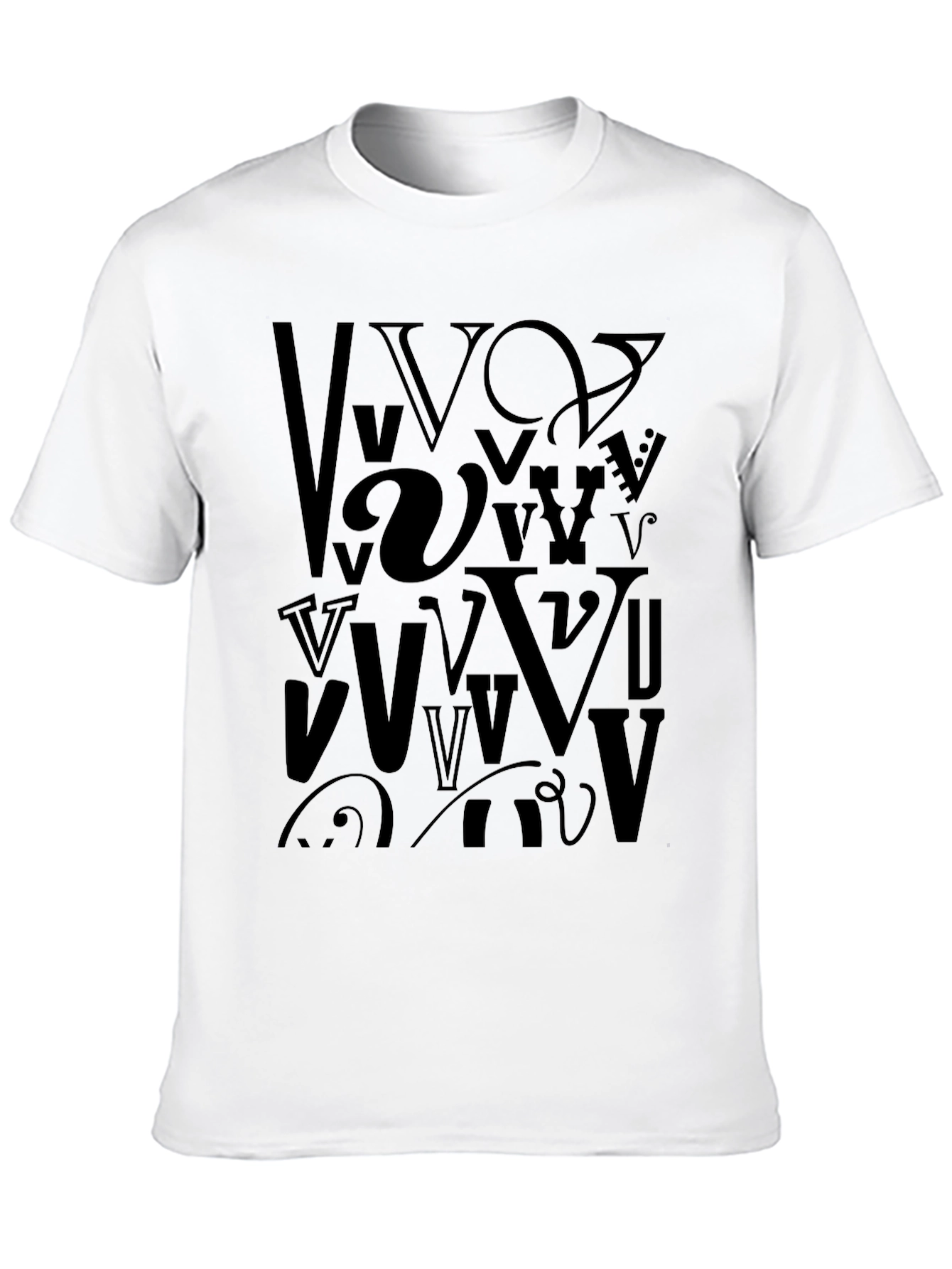 Abstract V Letter Print Mens Black T-Shirt