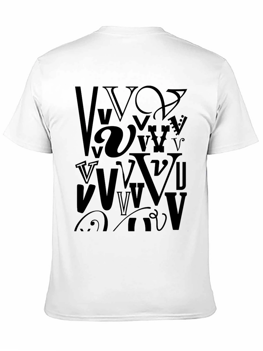 Abstract V Letter Print Mens Black T-Shirt