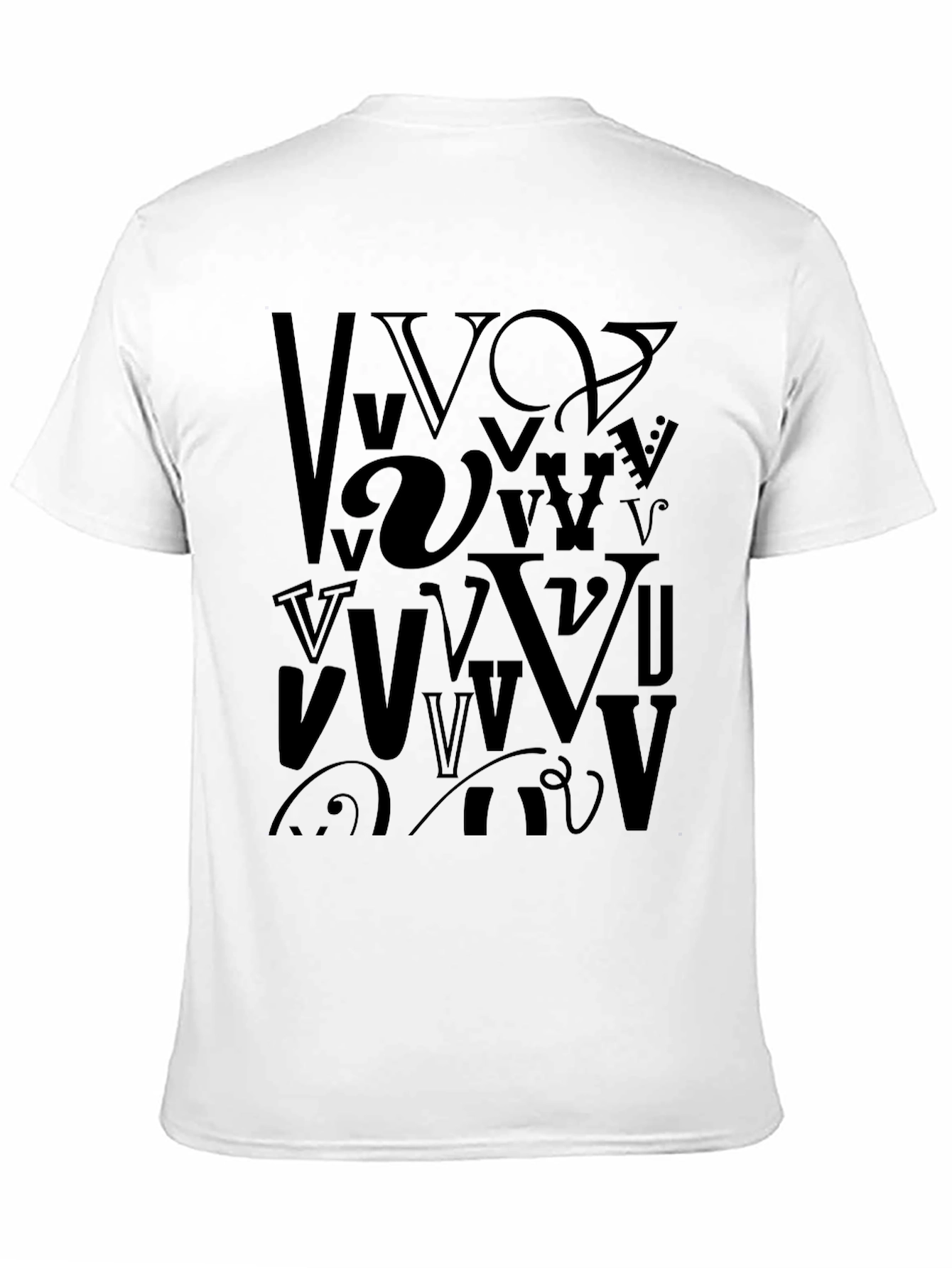 Abstract V Letter Print Mens Black T-Shirt