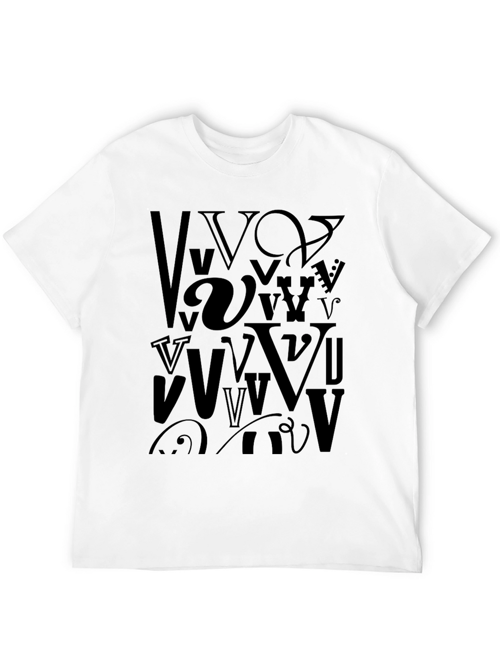 Abstract V Letter Print Mens Black T-Shirt
