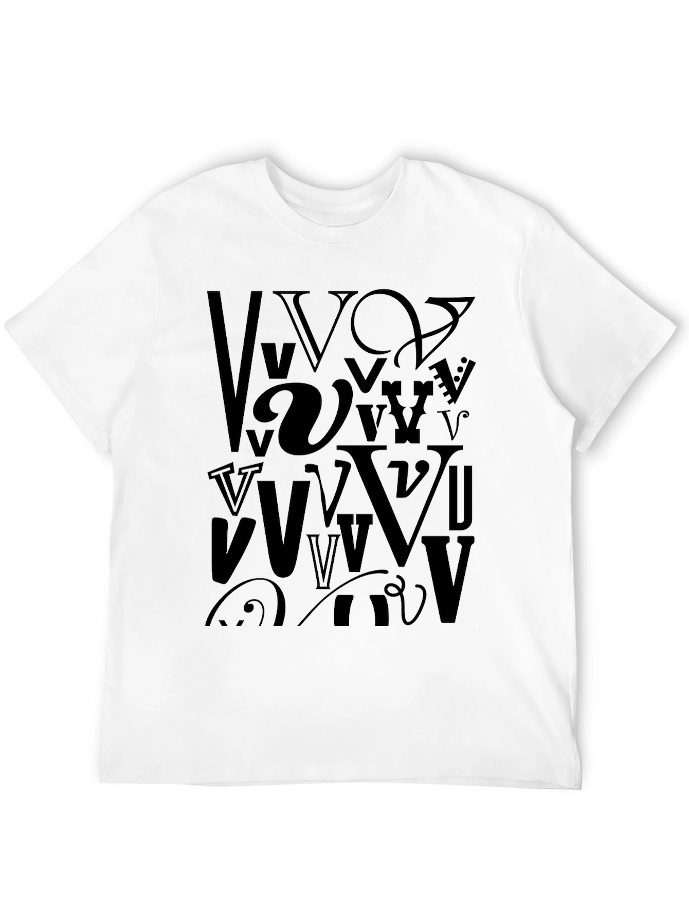 Abstract V Letter Print Mens Black T-Shirt