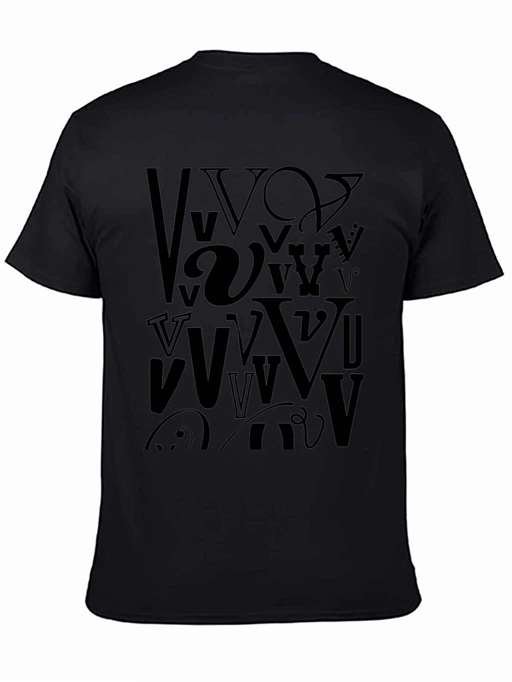 Abstract V Letter Print Mens Black T-Shirt