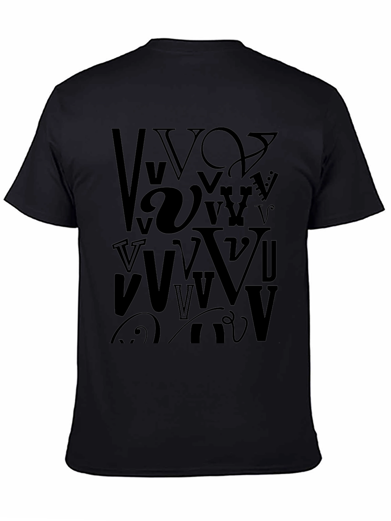 Abstract V Letter Print Mens Black T-Shirt