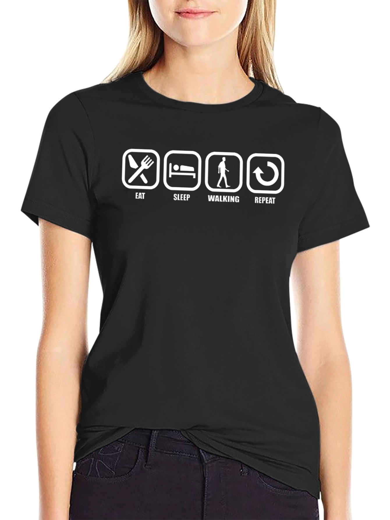 Eat Sleep Walking Repeat Black T-Shirt