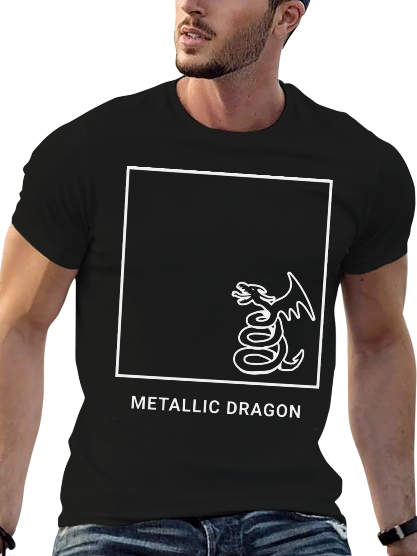 Metallic Dragon Graphic Tee - Black