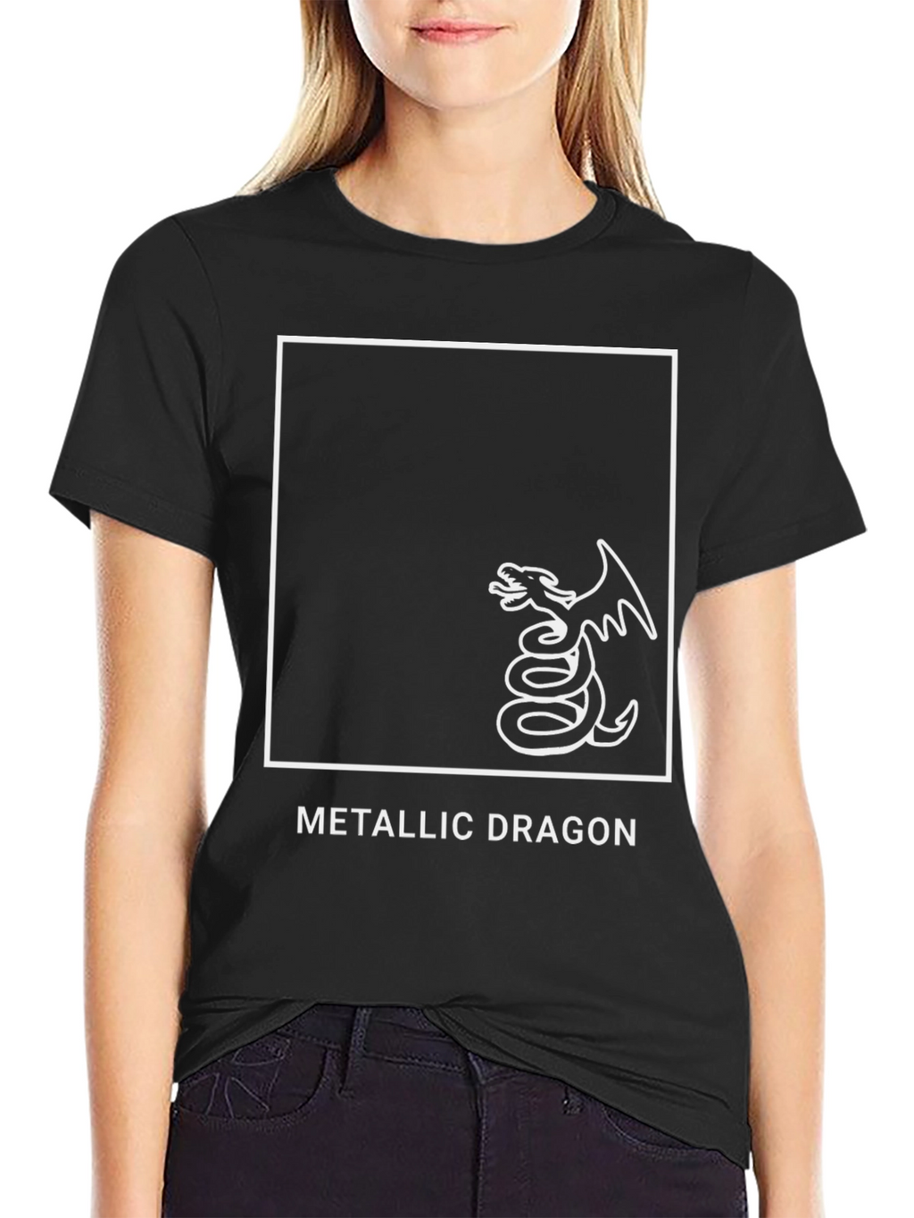 Metallic Dragon Graphic Tee - Black