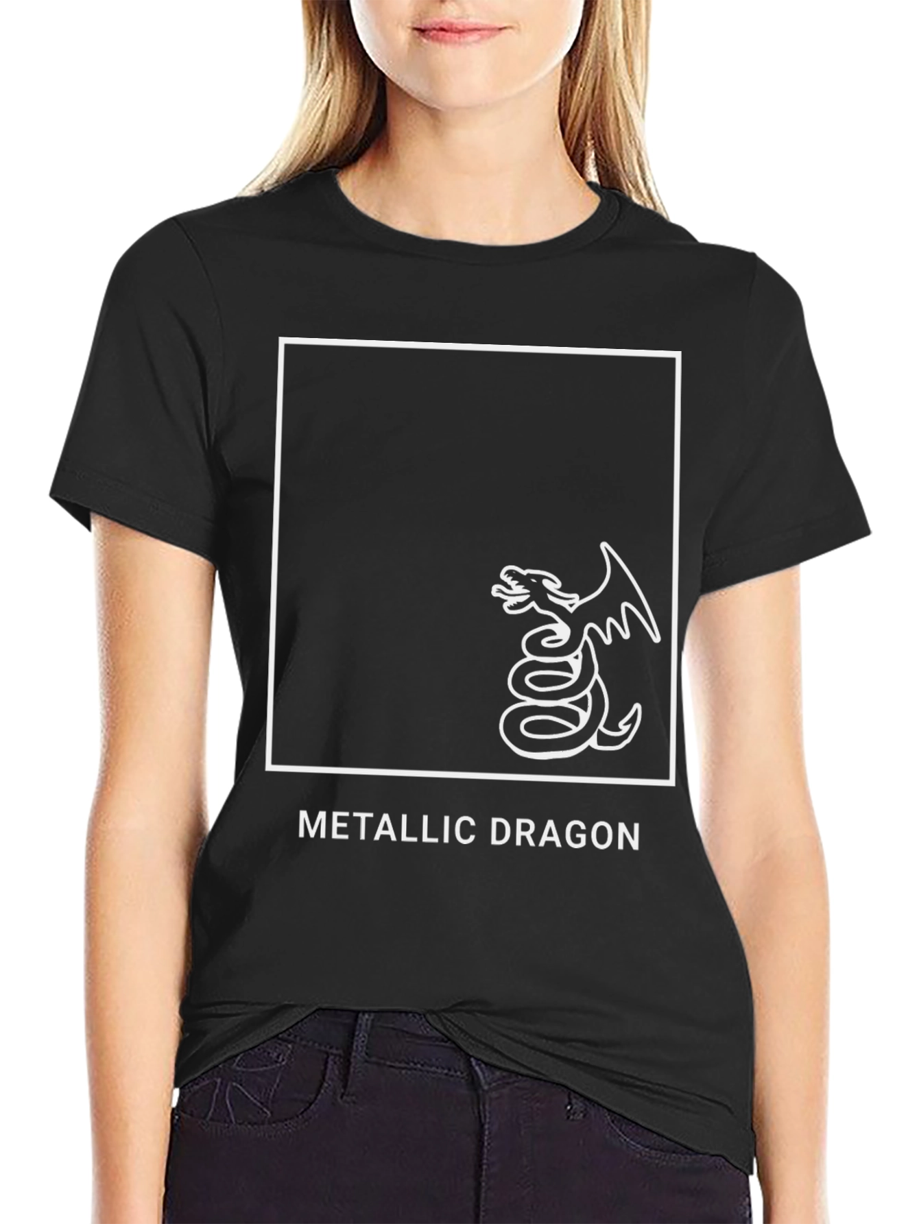 Metallic Dragon Graphic Tee - Black